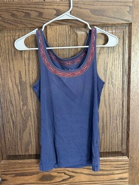 Eddie Bauer Navy Tank with Multicolor Embroidered Scoop Neck
